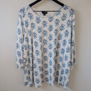 J. Jill Wearever Collection White Blue Floral Lenzing Ecovero Shirt 2X